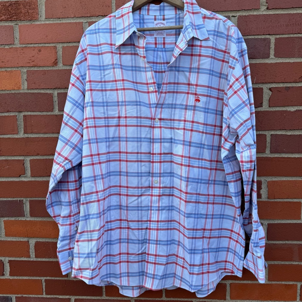 Brooks Brothers Madison Long Sleeve Button Down Blue Red Plaid Supima Shirt XL